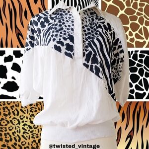 Vintage BOCA BAY Collection Black White Animal Print Slouchy Poofy Top S M
